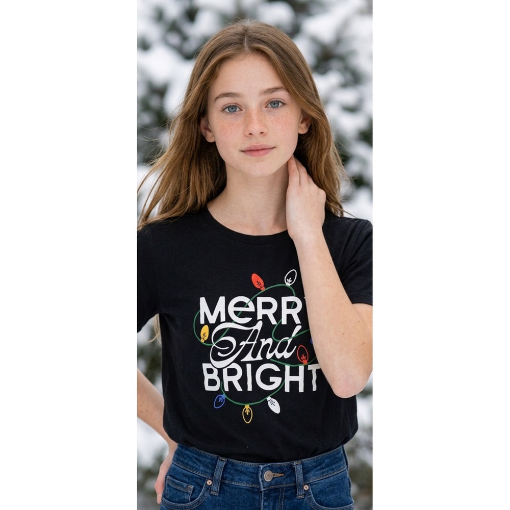 Old Navy Merry And Bright Christmas Lights Graphic Tee Black XL Match The Fam